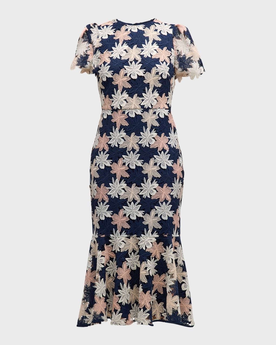 Thompson Floral Lace Flounce Midi Dress